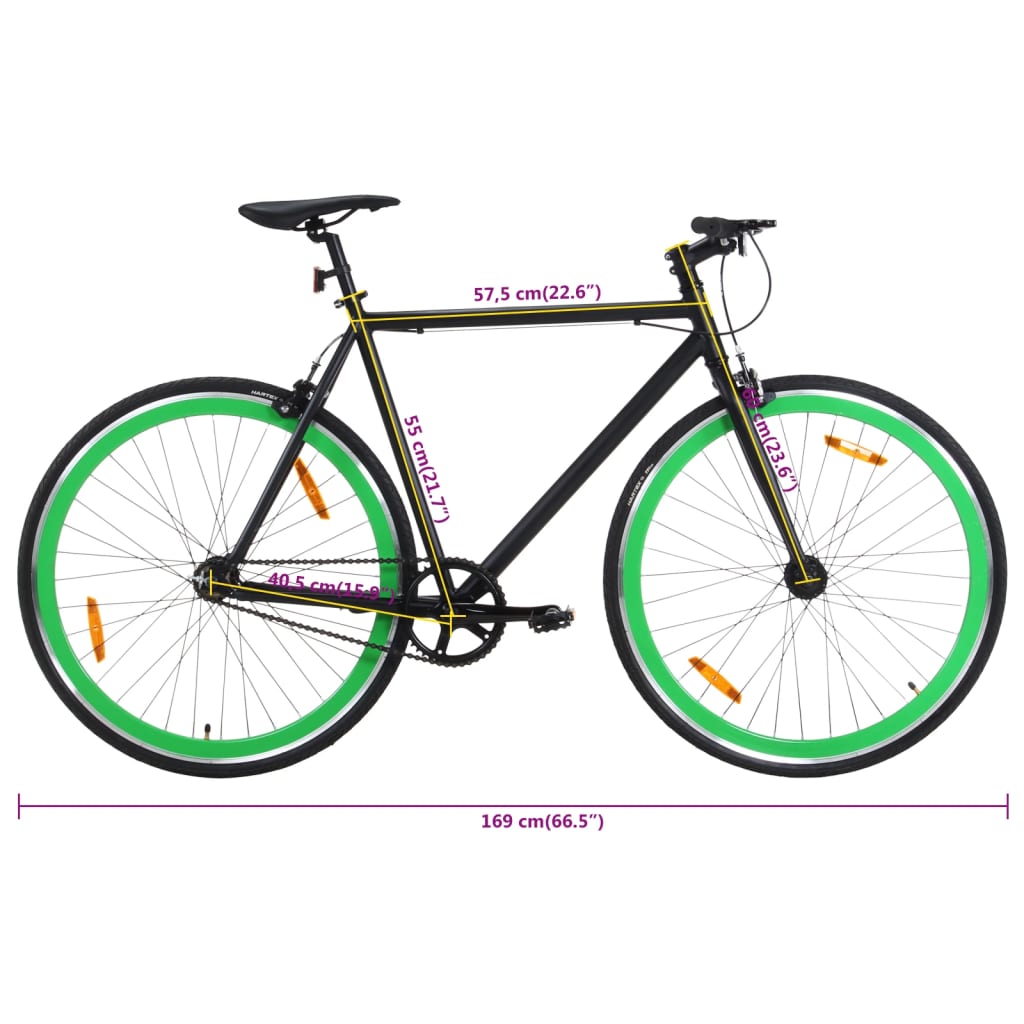 Bicicletă cu angrenaj fix, negru și verde, 700c, 55 cm