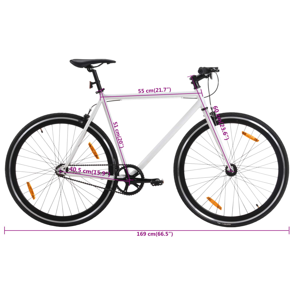 Bicicletă cu angrenaj fix, alb și negru, 700c, 51 cm