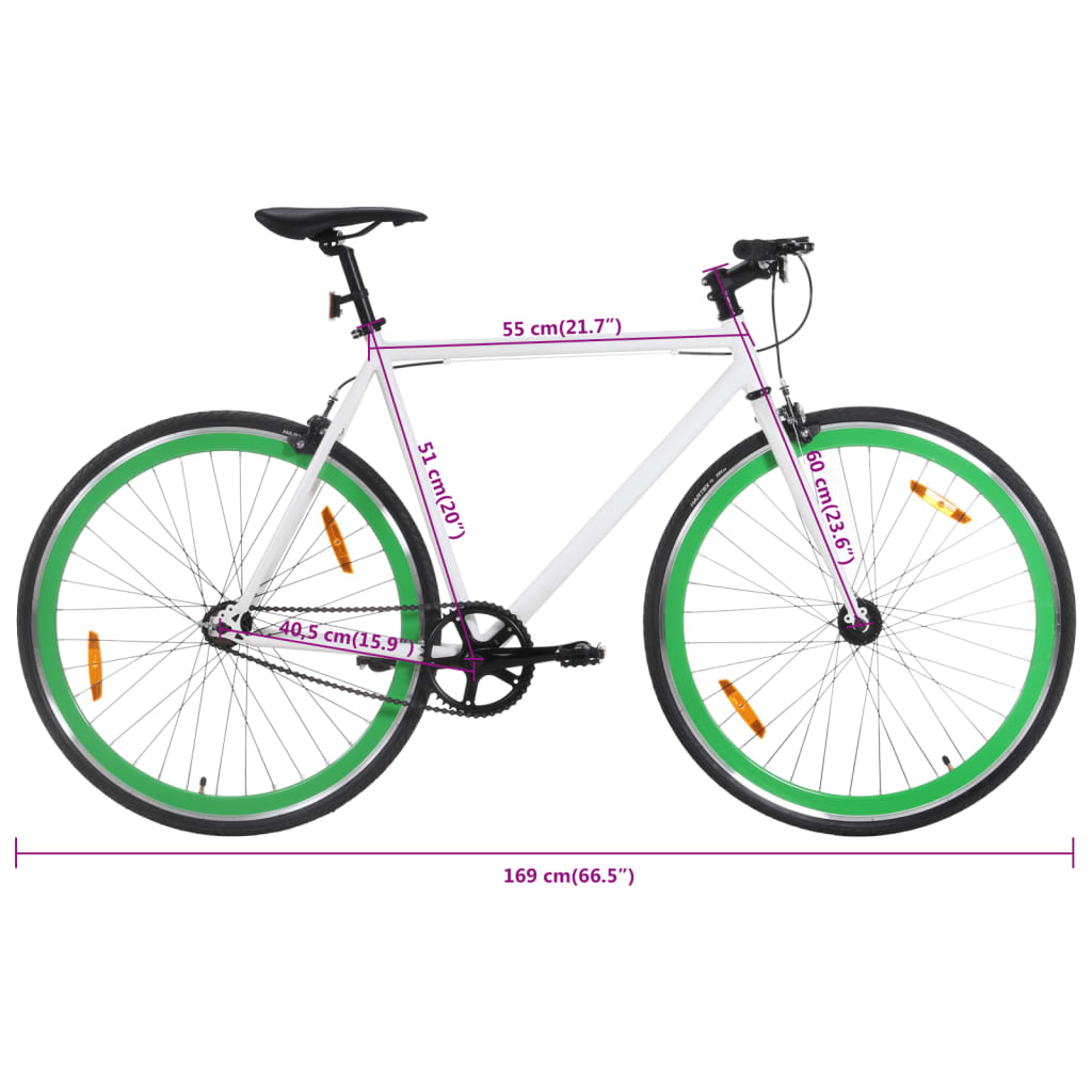 Bicicletă cu angrenaj fix, alb și verde, 700c, 51 cm