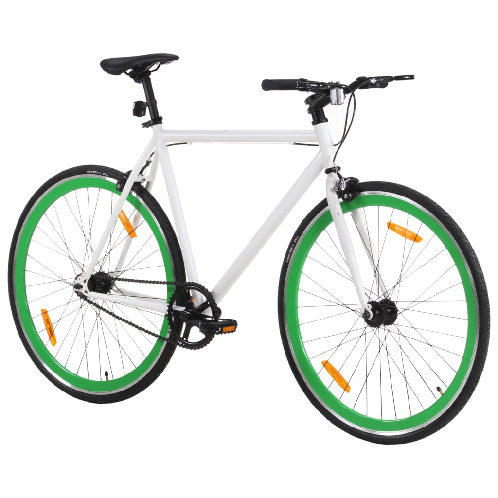 Bicicletă cu angrenaj fix, alb și verde, 700c, 59 cm