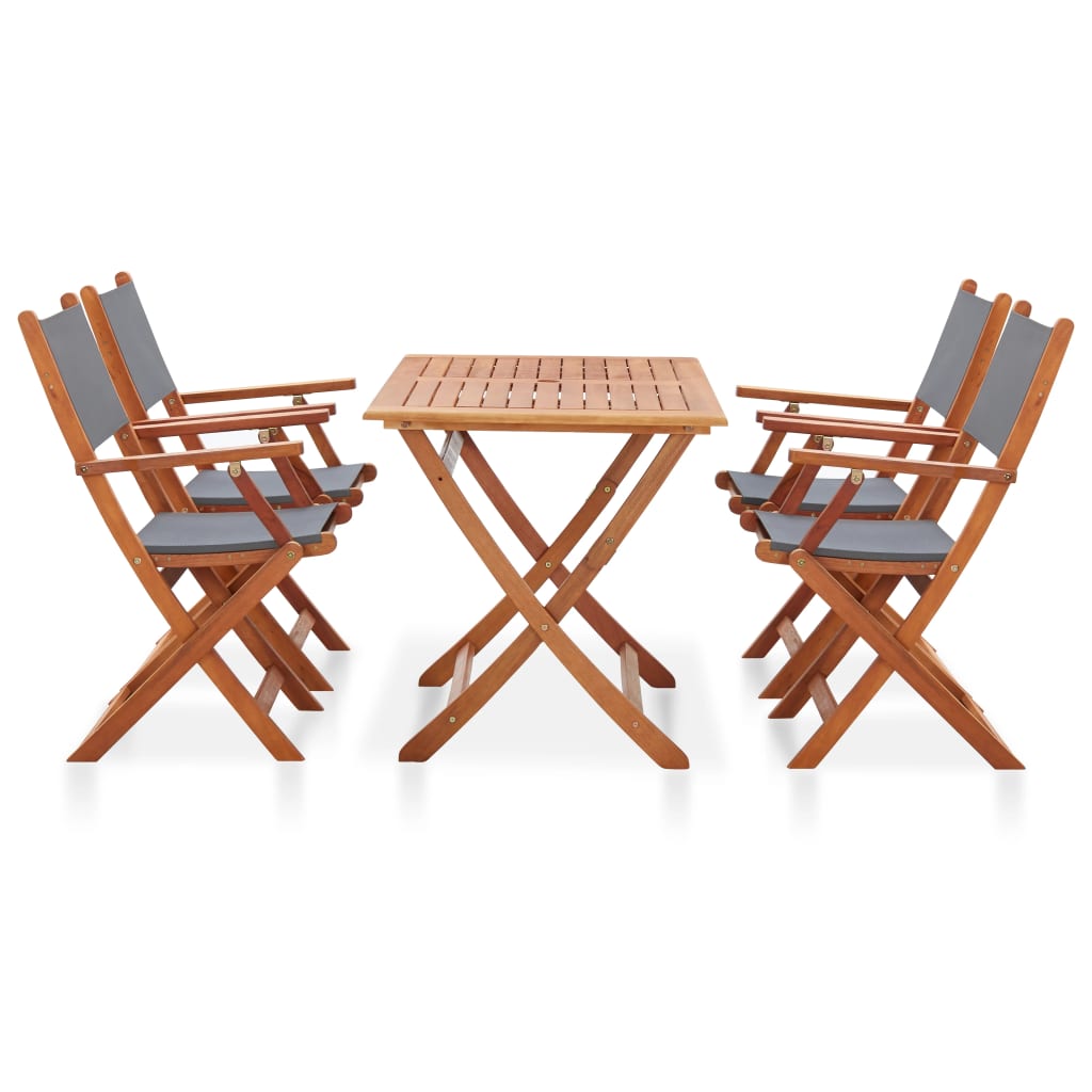 Set mobilier de exterior, 5 piese, gri, lemn masiv eucalipt