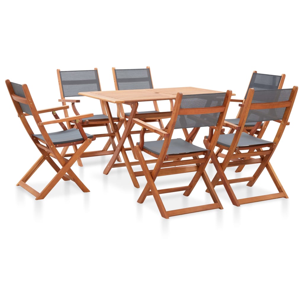 Set mobilier de exterior, 7 piese, gri, lemn masiv de eucalipt