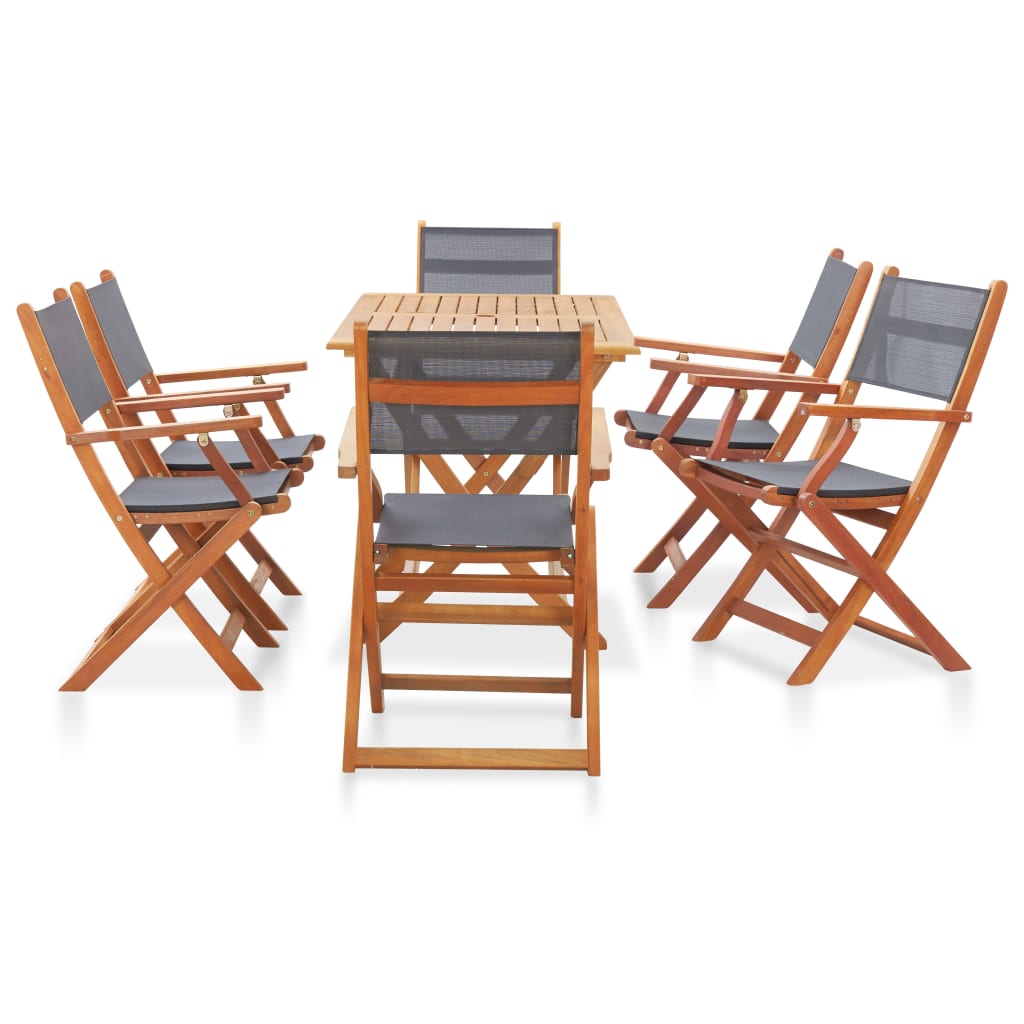 Set mobilier de exterior, 7 piese, gri, lemn masiv de eucalipt