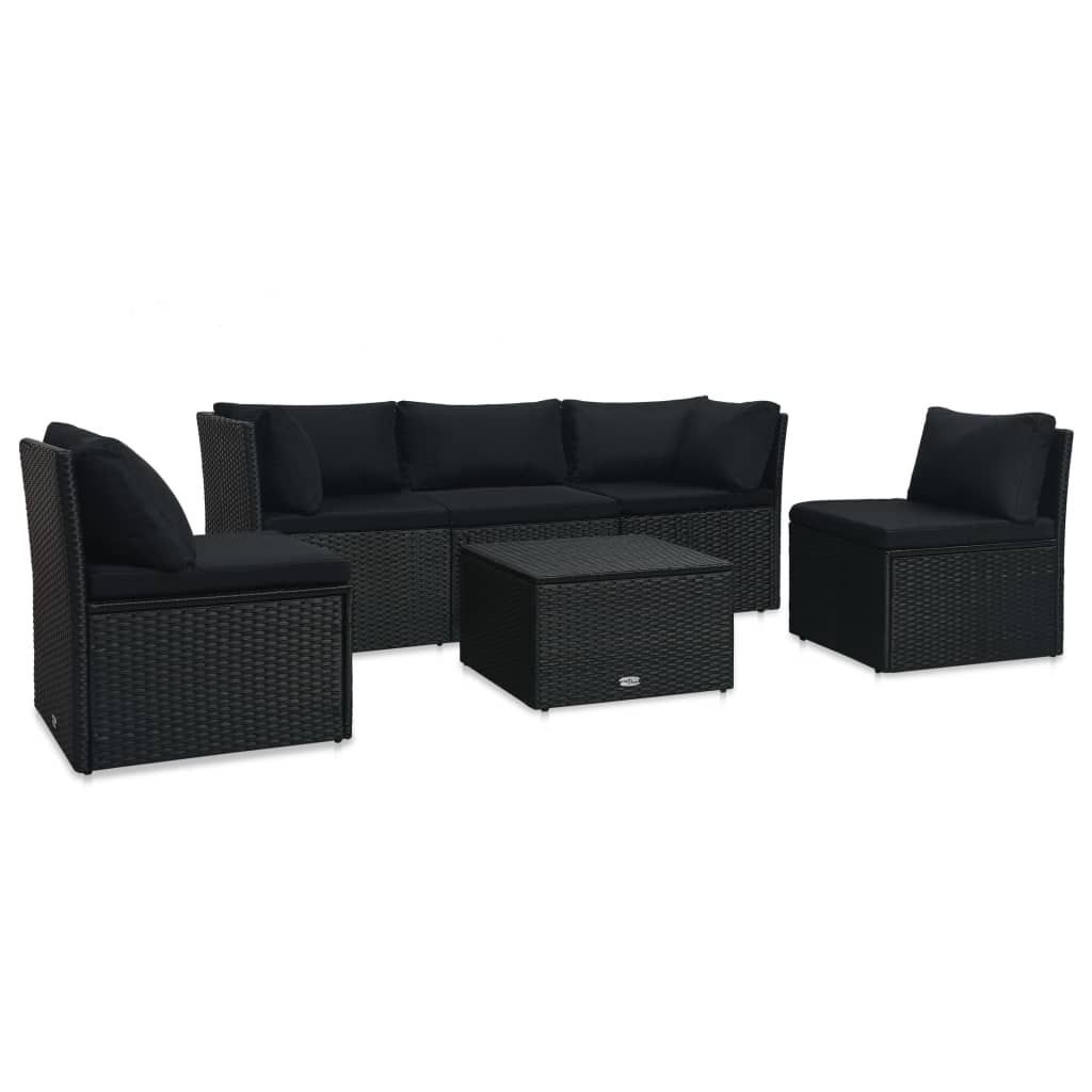 Set mobilier de grădină cu perne, 4 piese, negru, poliratan