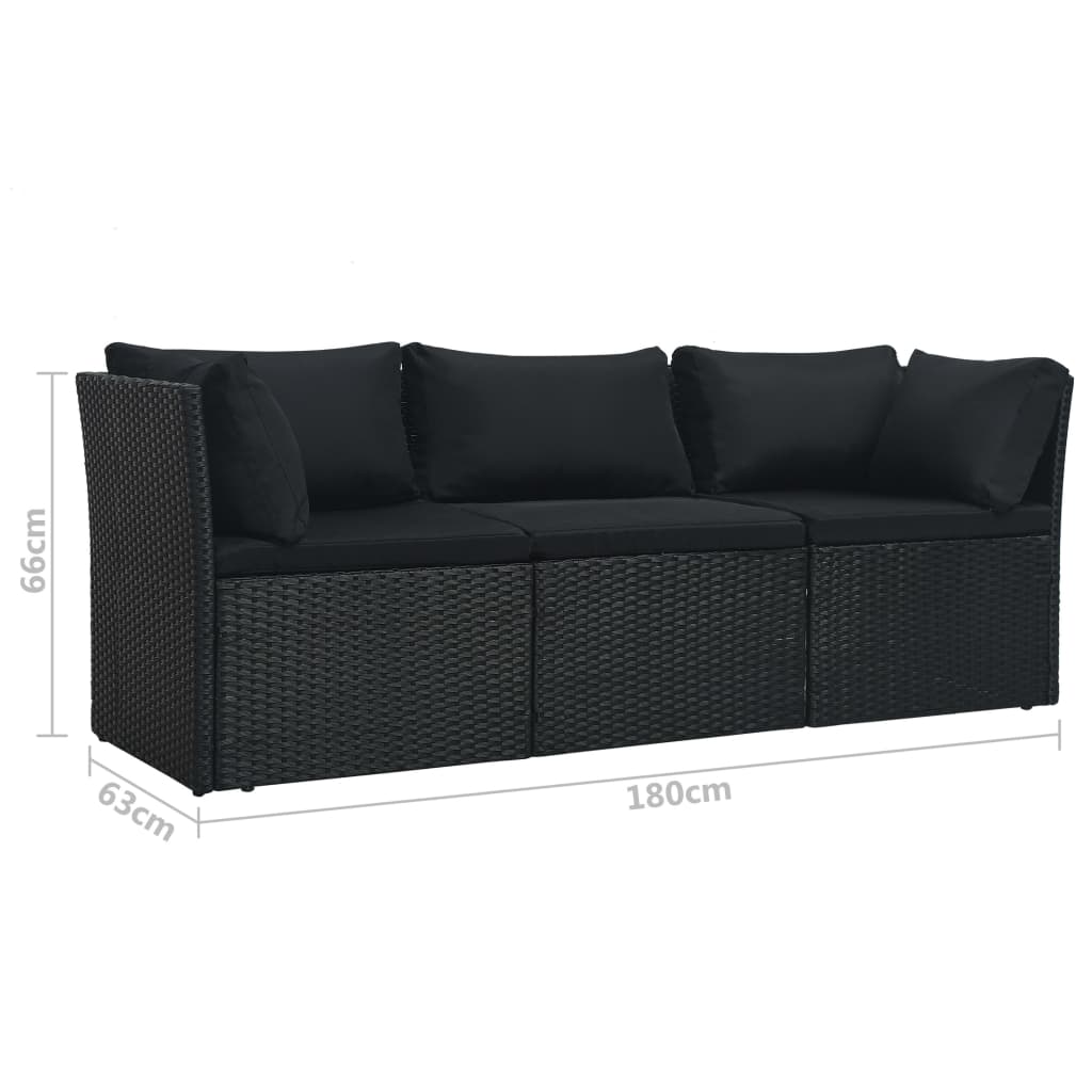 Set mobilier de grădină cu perne, 4 piese, negru, poliratan