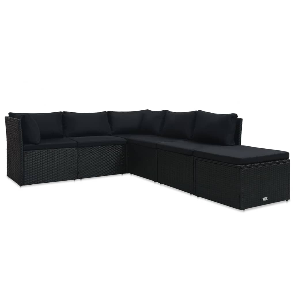 Set mobilier de grădină cu perne, 4 piese, negru, poliratan