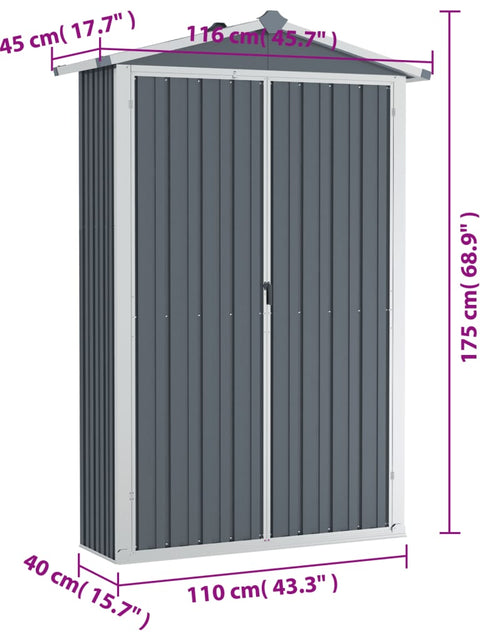 Încărcați imaginea în vizualizatorul Galerie, Șopron de grădină, gri, 116x45x175 cm, oțel galvanizat
