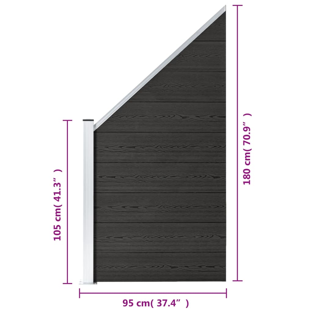 Panou de gard, gri, 95x(105-180) cm, WPC