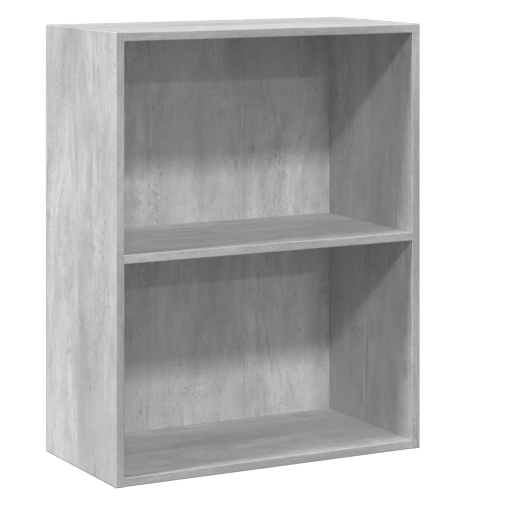 Bibliotecă cu 2 rafturi, gri beton, 60 x 30 x 76,5 cm, PAL