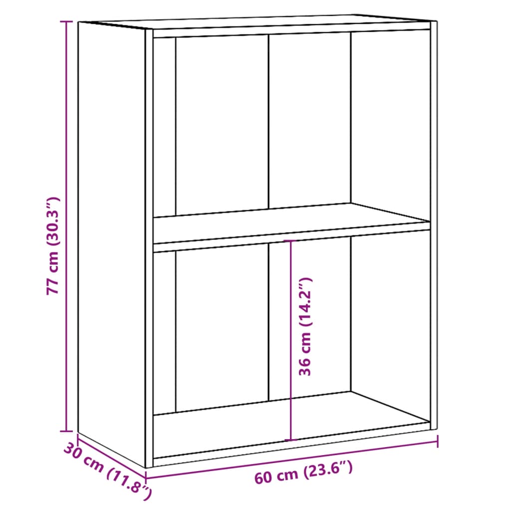 Bibliotecă cu 2 rafturi, gri beton, 60 x 30 x 76,5 cm, PAL