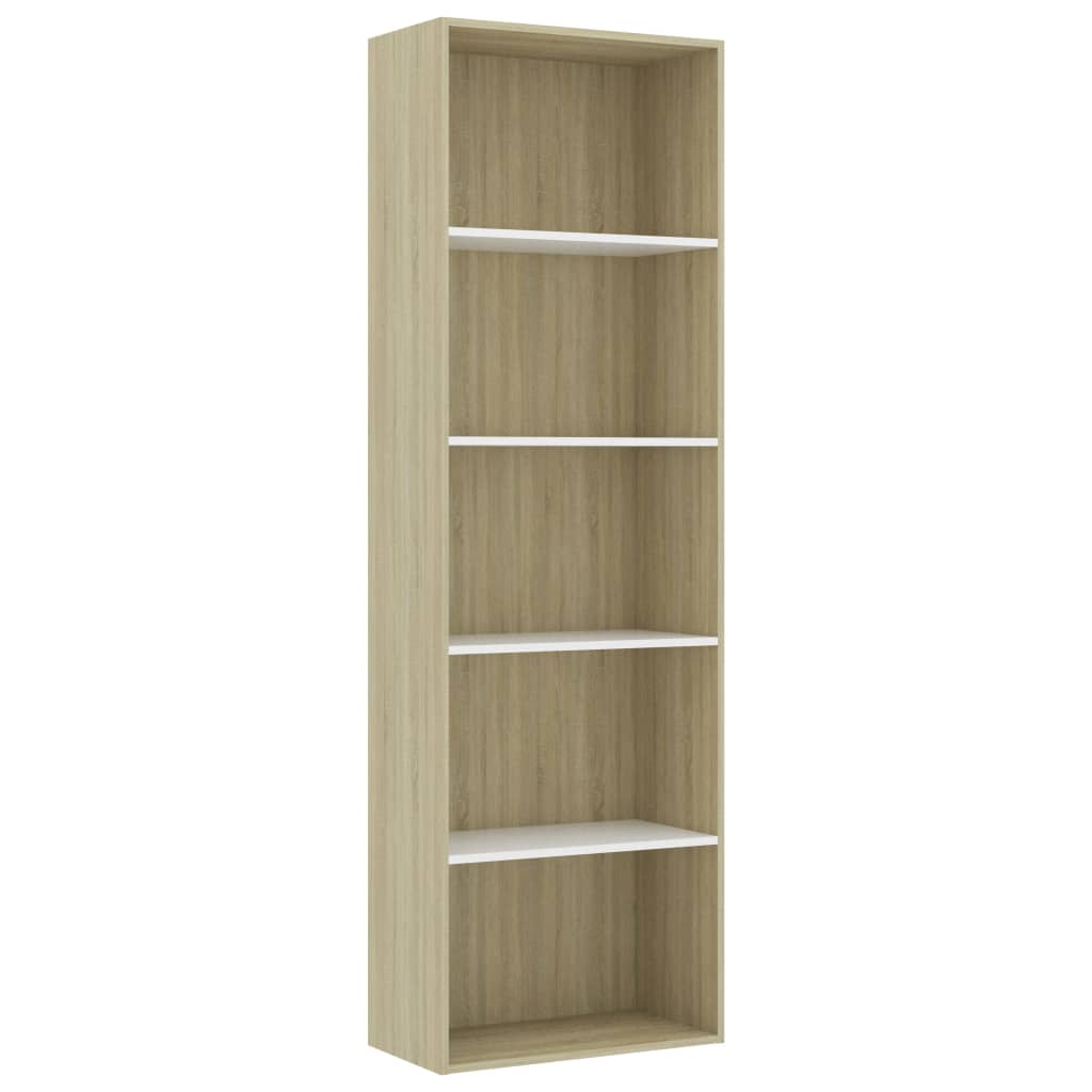 Bibliotecă cu 5 rafturi alb/sonoma 60x30x189 cm, lemn prelucrat