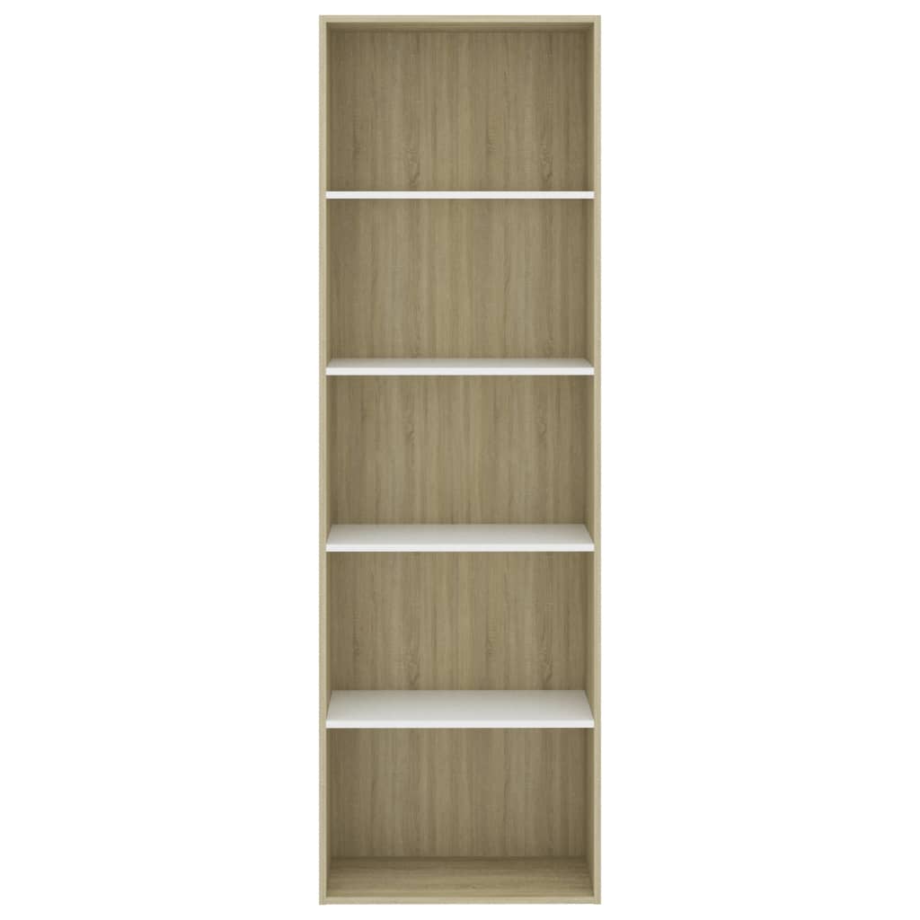 Bibliotecă cu 5 rafturi alb/sonoma 60x30x189 cm, lemn prelucrat