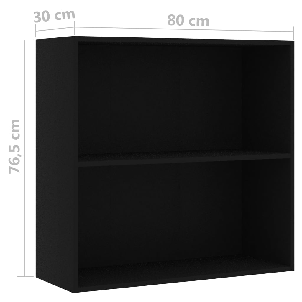 Bibliotecă, negru, 80x30x76,5 cm, lemn prelucrat