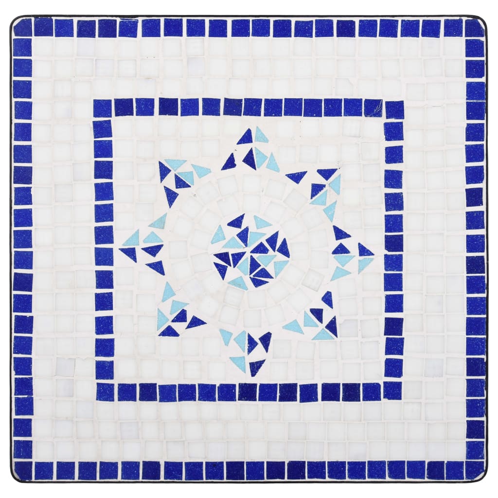 Set de bistro mozaic, 3 piese, albastru & alb, placă ceramică