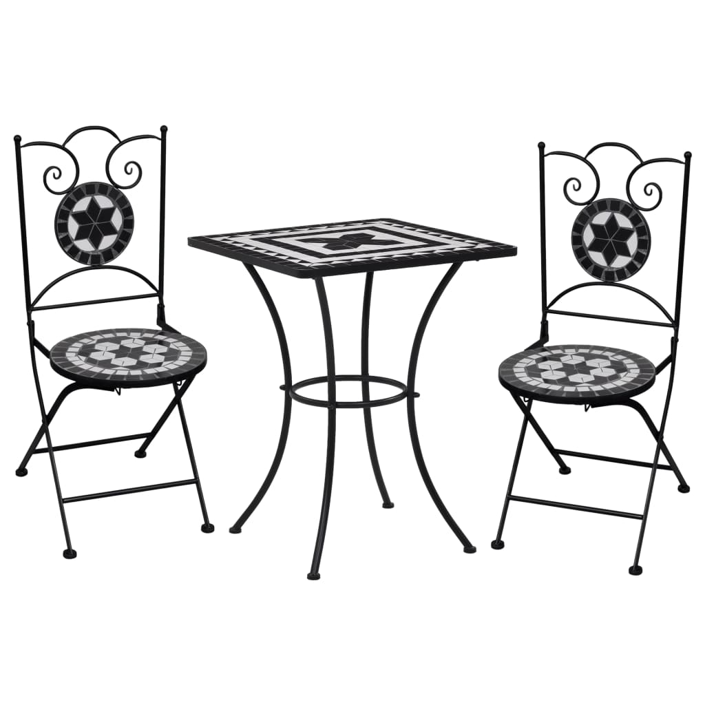 Set de bistro mozaic, 3 piese, negru & alb, placă ceramică