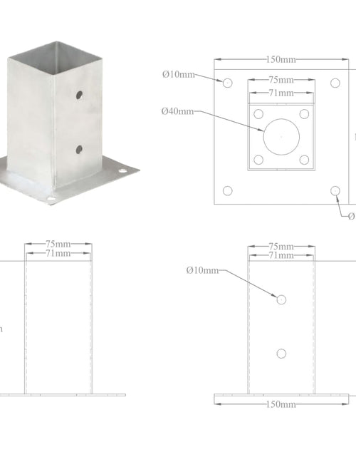 Загрузите изображение в средство просмотра галереи, Suporți stâlp, 4 buc., metal galvanizat, 71 mm
