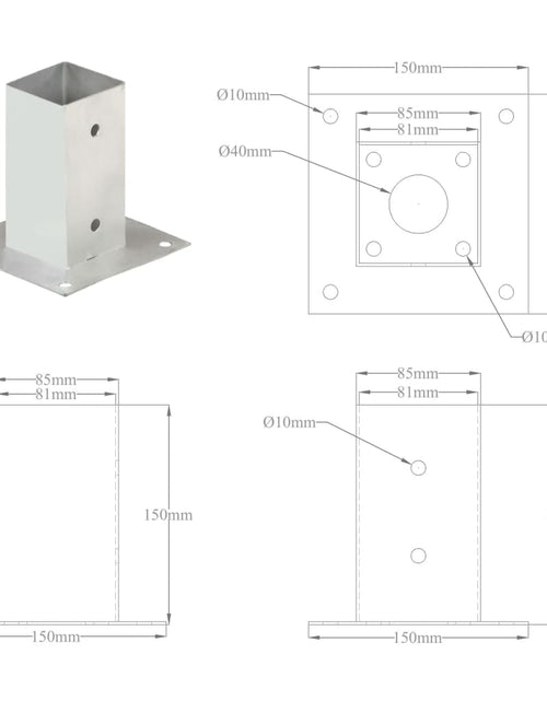 Загрузите изображение в средство просмотра галереи, Suporți stâlp, 4 buc., metal galvanizat, 81 mm
