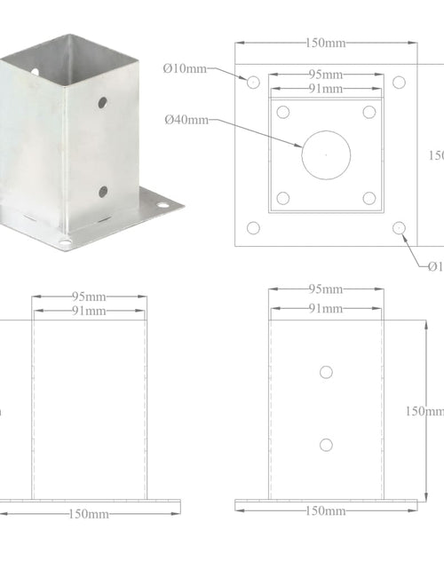 Загрузите изображение в средство просмотра галереи, Suporți stâlp, 4 buc., metal galvanizat, 91 mm
