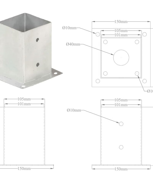 Încărcați imaginea în vizualizatorul Galerie, Suporturi stâlp, 4 buc., 101 mm, metal galvanizat
