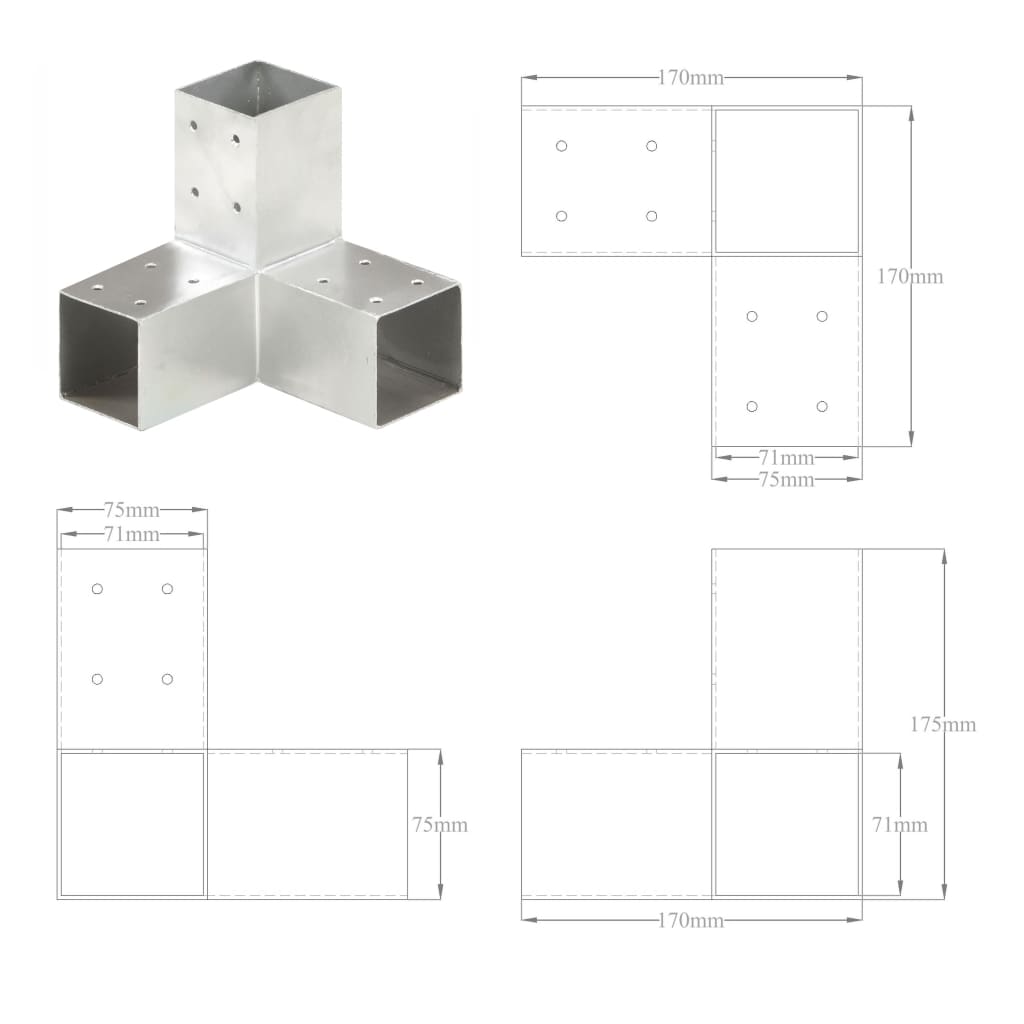 Conector de grindă, formă Y, 71 x 71 mm, metal galvanizat