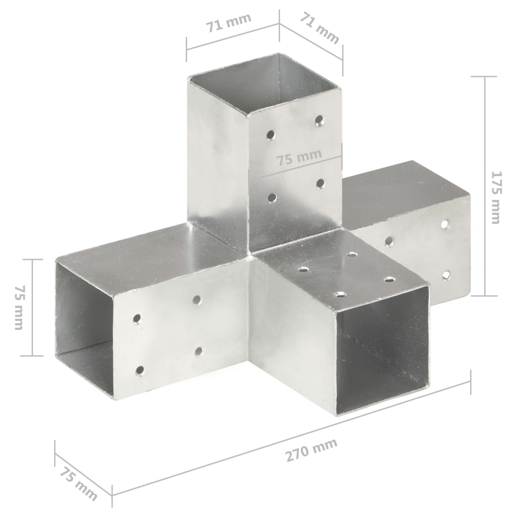 Conectori de grindă, formă X, 4 buc, 71x71 mm, metal galvanizat