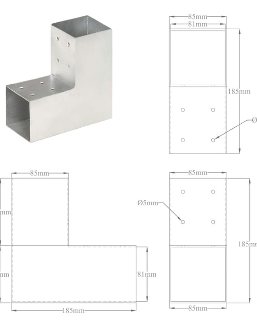 Încărcați imaginea în vizualizatorul Galerie, Conectori de grindă, formă L, 4 buc, 81x81 mm, metal galvanizat
