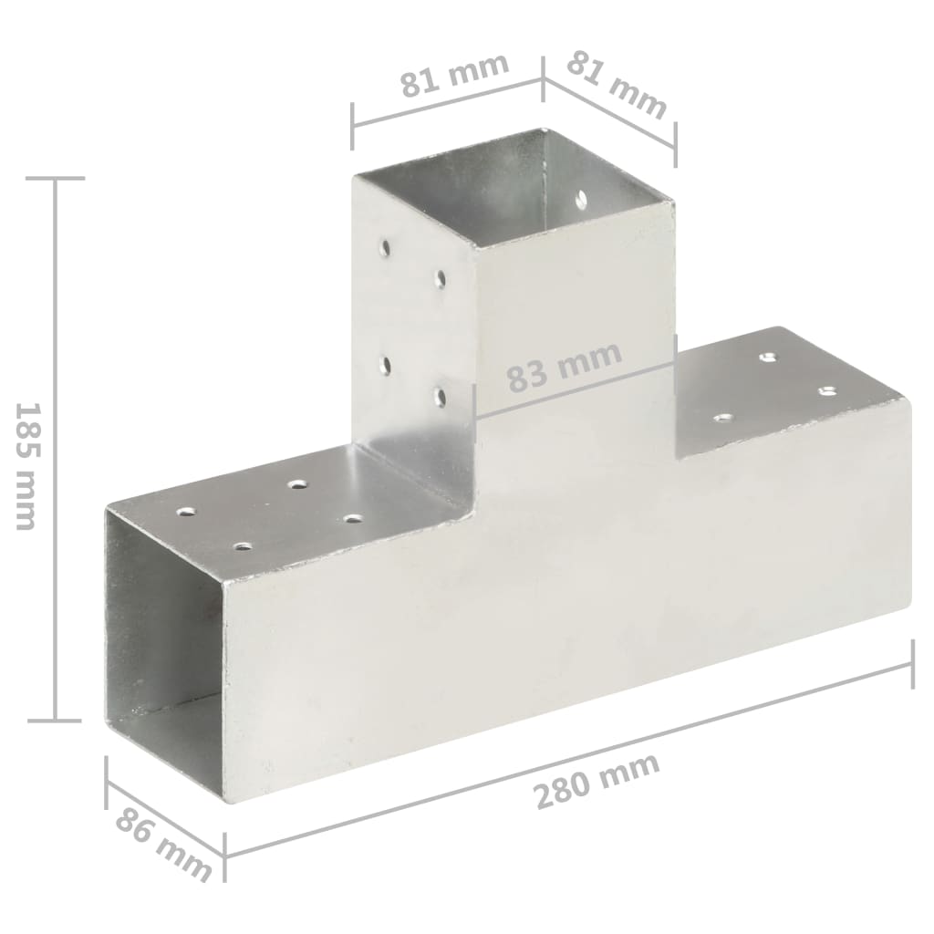 Conector de grindă, formă T, 81 x 81 mm, metal galvanizat