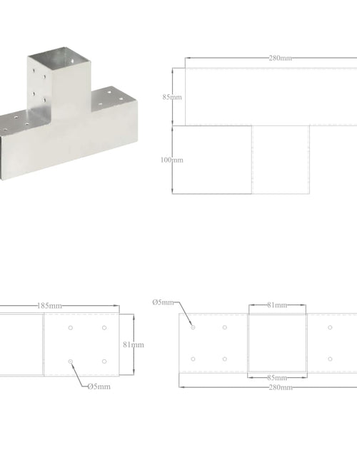 Загрузите изображение в средство просмотра галереи, Conectori de grindă, formă T, 4 buc, 81x81 mm, metal galvanizat
