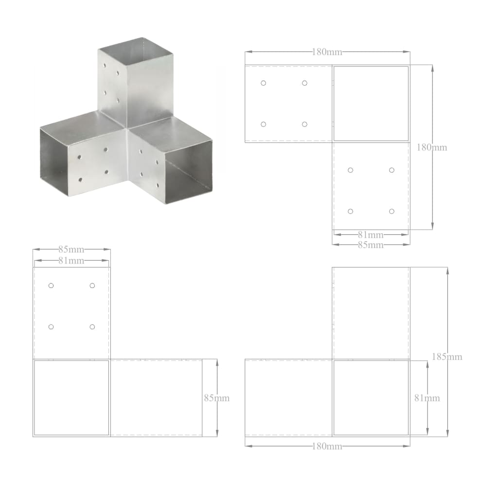 Conector de grindă, formă Y, 81 x 81 mm, metal galvanizat