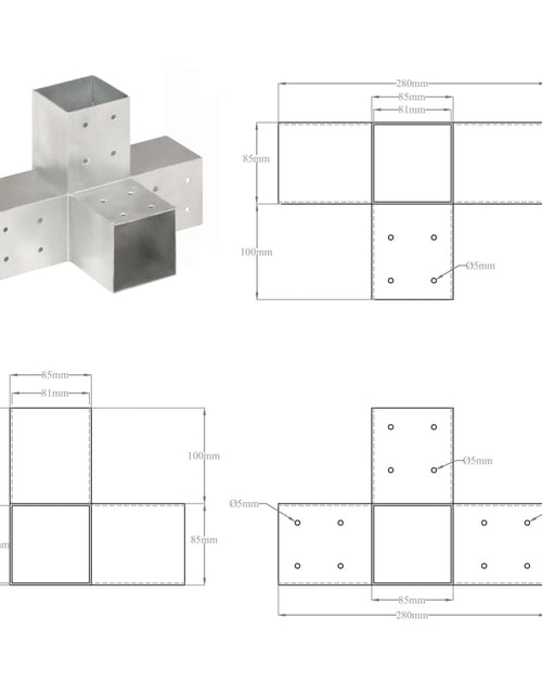 Încărcați imaginea în vizualizatorul Galerie, Conectori de grindă, formă X, 4 buc, 81x81 mm, metal galvanizat
