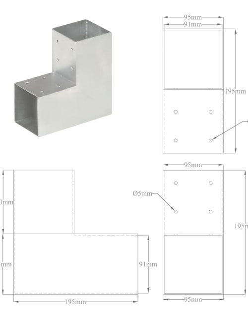 Загрузите изображение в средство просмотра галереи, Conectori de grindă, formă L, 4 buc, 91x91 mm, metal galvanizat
