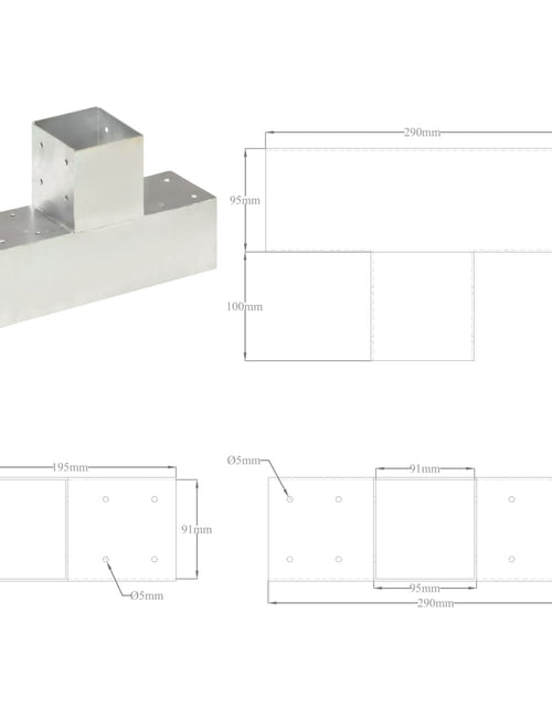 Încărcați imaginea în vizualizatorul Galerie, Conectori de grindă, 4 buc, formă T, 91x91 mm, metal galvanizat
