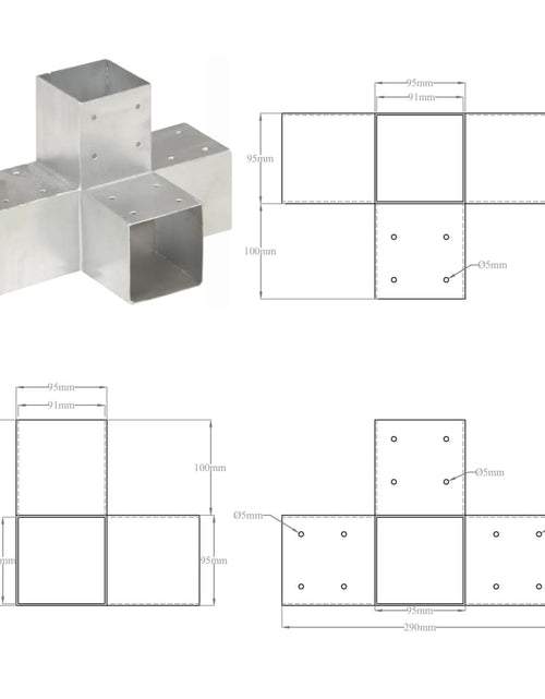 Загрузите изображение в средство просмотра галереи, Conector de grindă, formă X, 91 x 91 mm, metal galvanizat
