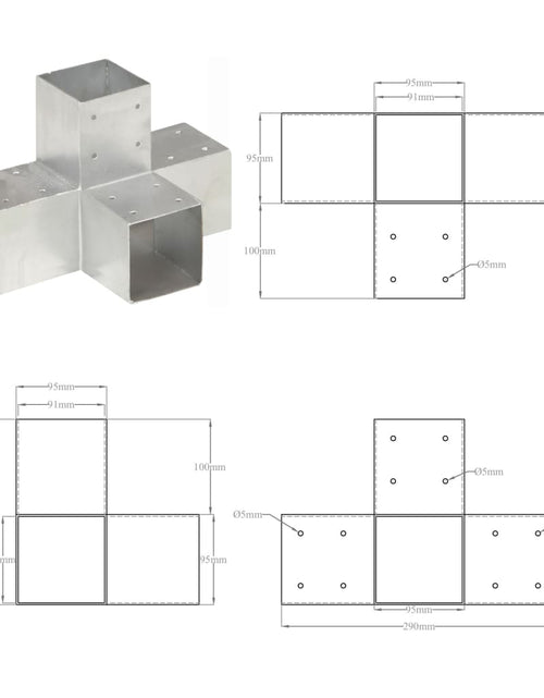 Загрузите изображение в средство просмотра галереи, Conectori de grindă, formă X, 4 buc, 91x91 mm, metal galvanizat
