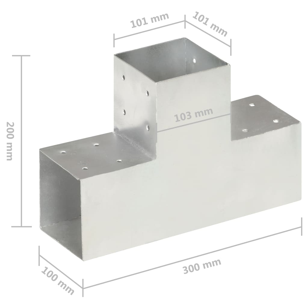 Conector de grindă, formă T, 101 x 101 mm, metal galvanizat