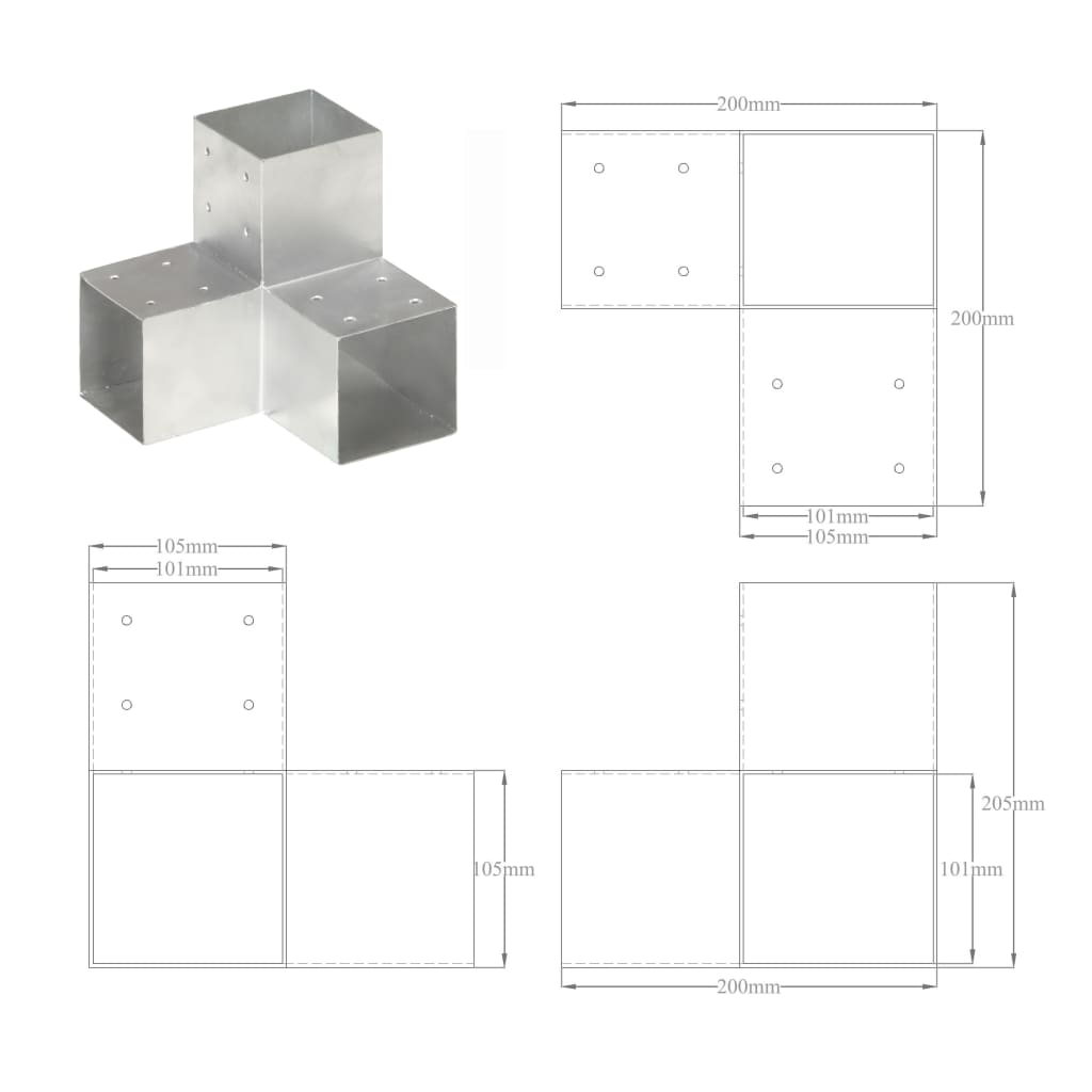 Conector de grindă, formă Y, 101 x 101 mm, metal galvanizat