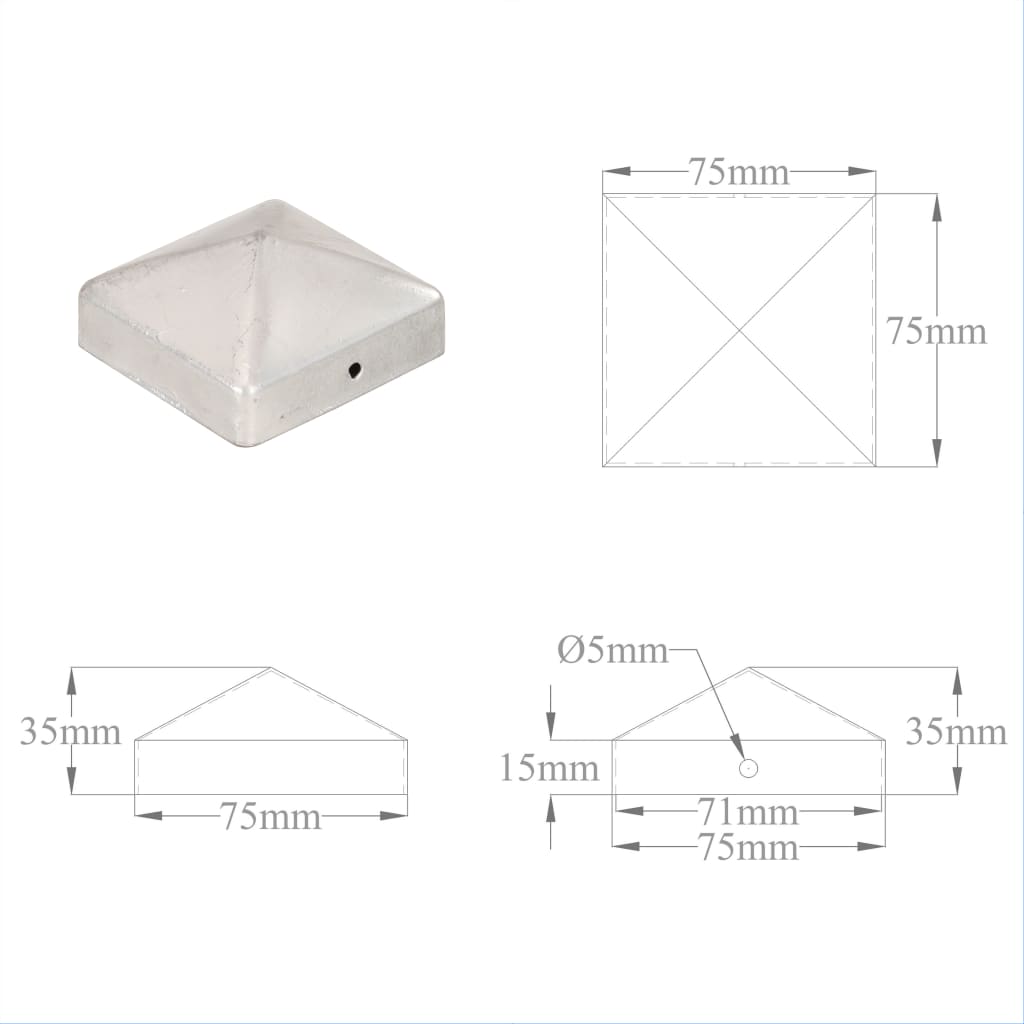 Capace stâlpi de gard piramidă 6 buc. metal galvanizat 71x71 mm