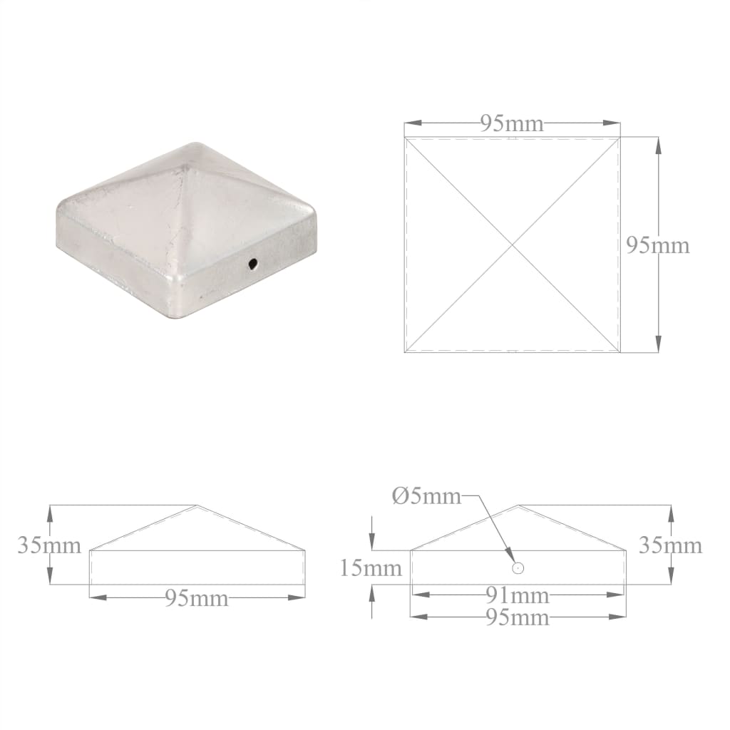 Capace stâlpi de gard piramidă 6 buc. metal galvanizat 91x91 mm