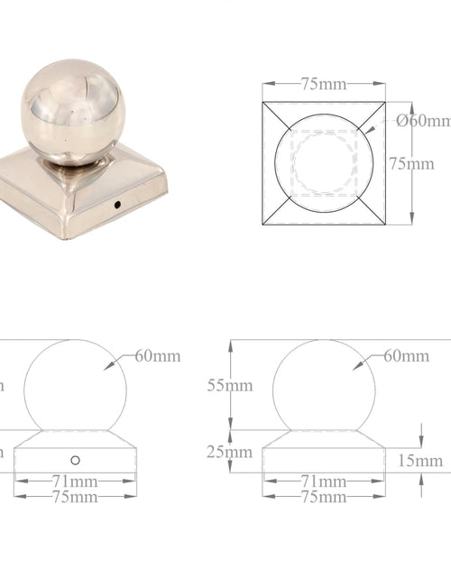 Загрузите изображение в средство просмотра галереи, Capace stâlpi tip glob, 6 buc., 71 x 71 mm, oțel inoxidabil
