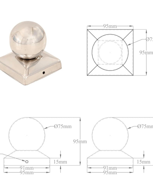 Загрузите изображение в средство просмотра галереи, Capace stâlpi tip glob, 6 buc., 91 x 91 mm, oțel inoxidabil
