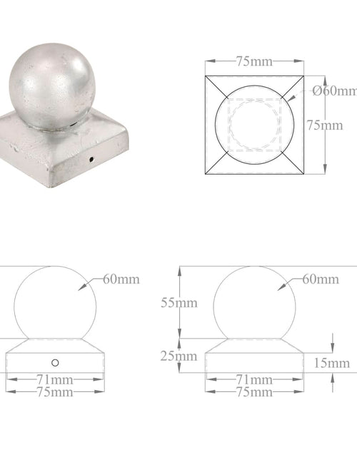 Загрузите изображение в средство просмотра галереи, Capace stâlpi tip glob, 6 buc., 71 x 71 mm, metal galvanizat
