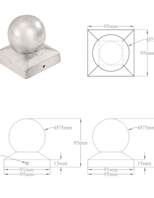 Încărcați imaginea în vizualizatorul Galerie, Capace stâlpi tip glob, 6 buc., 91 x 91 mm, metal galvanizat
