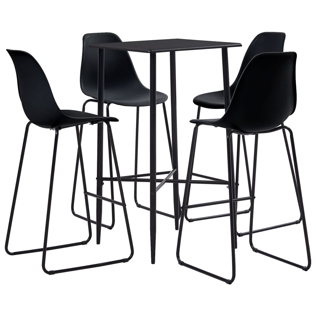 Set mobilier de bar, 5 piese, negru, plastic