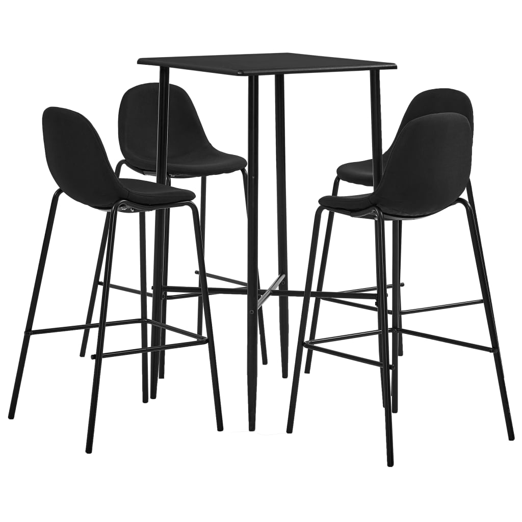 Set mobilier de bar, 5 piese, negru, material textil