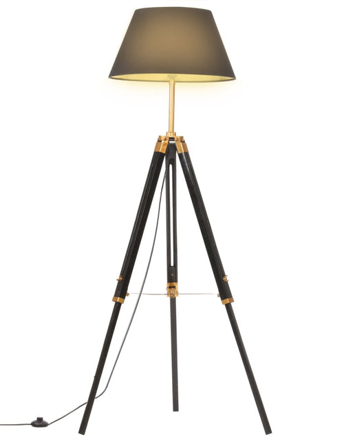 Încărcați imaginea în vizualizatorul Galerie, Lampă de podea trepied, negru și auriu, 141 cm, lemn masiv tec
