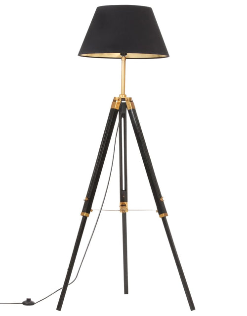 Загрузите изображение в средство просмотра галереи, Lampă de podea trepied, negru și auriu, 141 cm, lemn masiv tec
