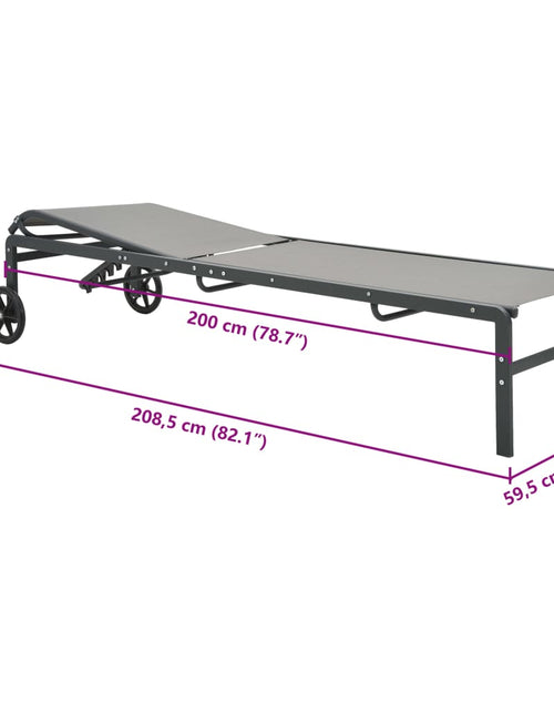 Încărcați imaginea în vizualizatorul Galerie, Șezlonguri cu masă, 2 buc., textilenă și oțel

