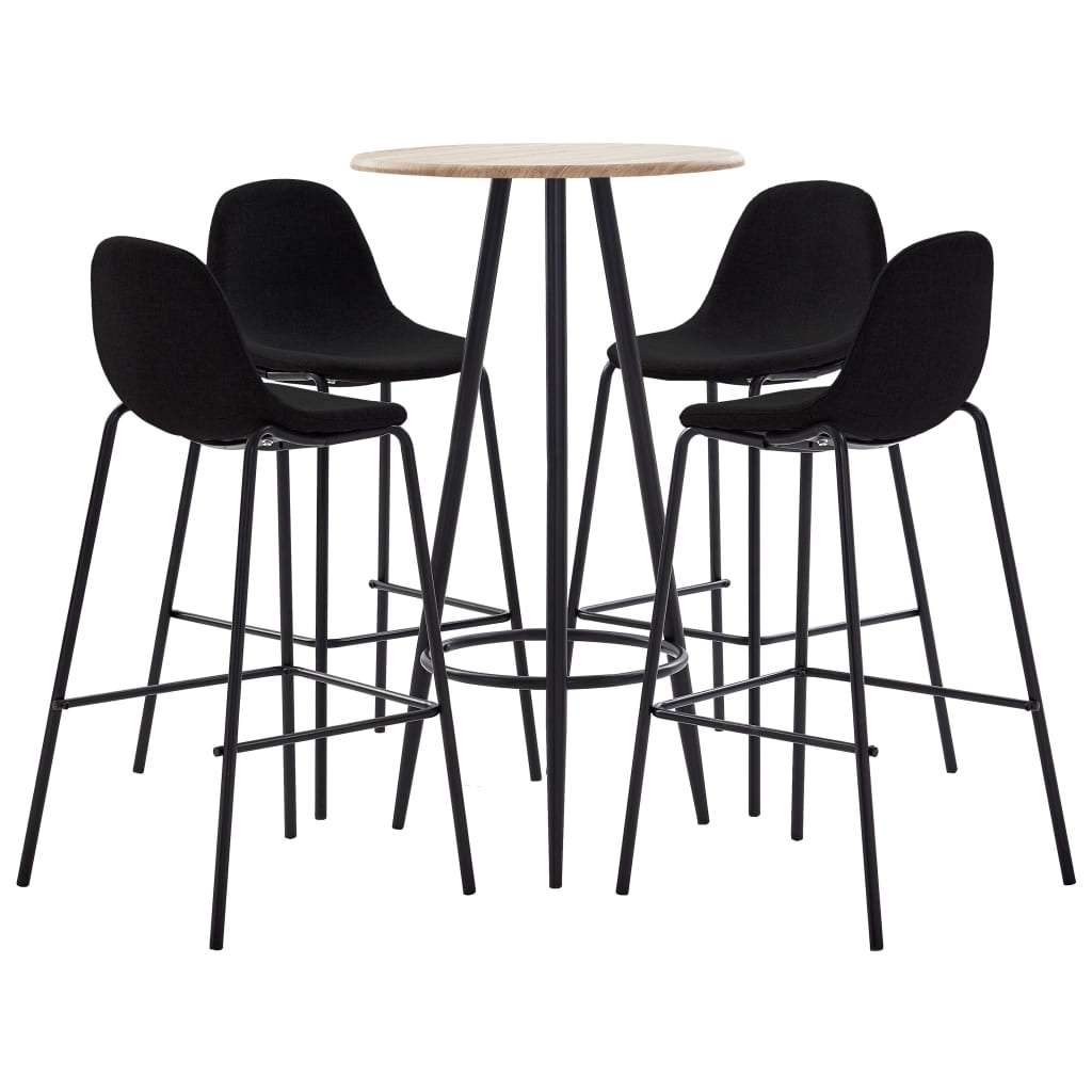 Set mobilier de bar, 5 piese, negru, material textil