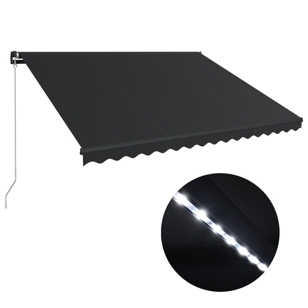 Copertină retractabilă manual cu LED, antracit, 450 x 300 cm