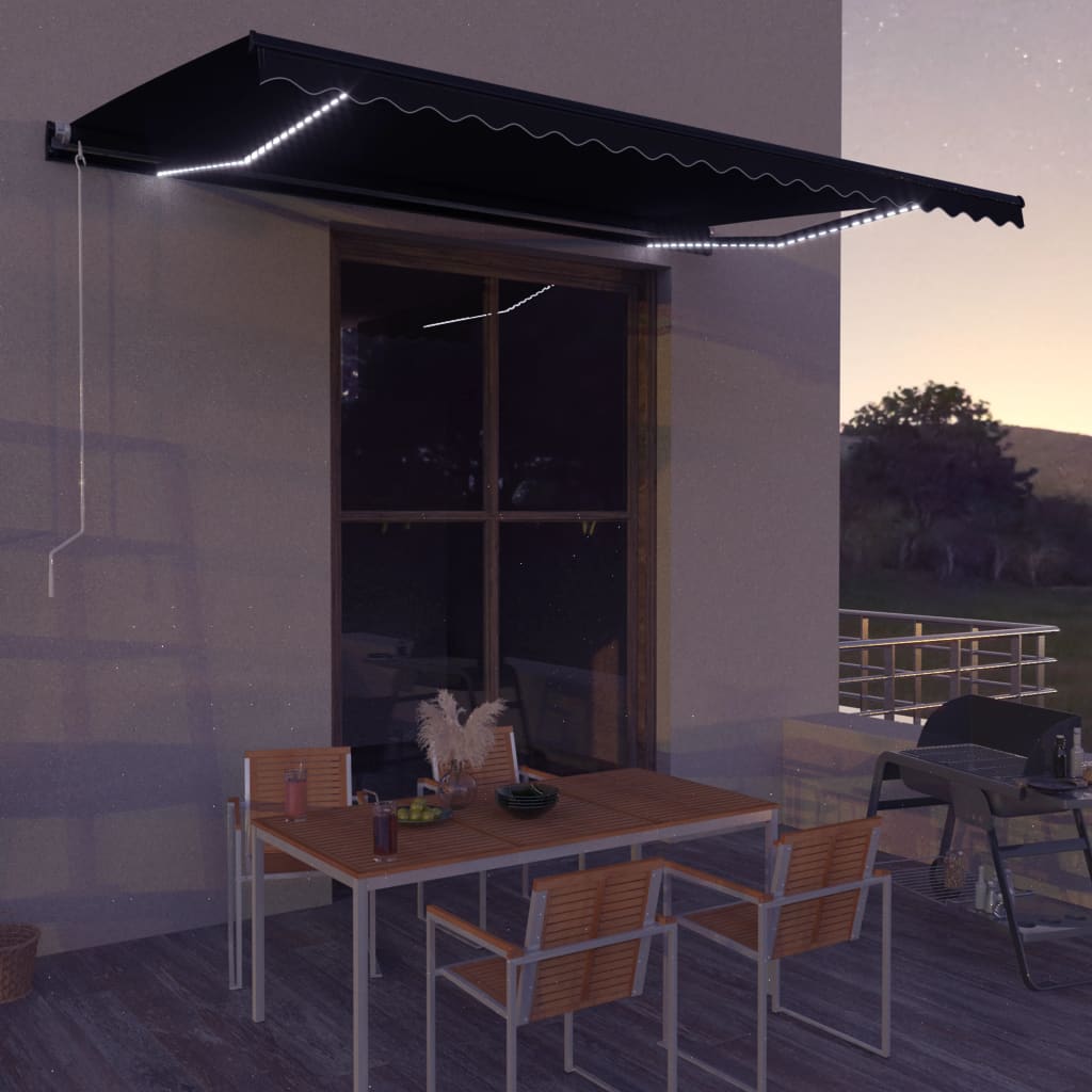 Copertină retractabilă manual cu LED, antracit, 600 x 300 cm